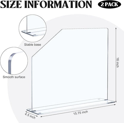 Vesici 2 Pcs Clear Acrylic Sink Splash Guard Freestanding Panel Barrier with Easy Reach Cutaway Kitchen Guard Protective Splatter Barrier for Home Hospital(15.75" Length, 16" Height, 4.5" Base)