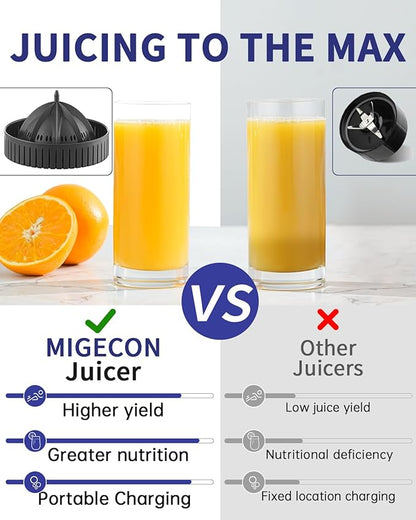 MIGECON Electric Citrus Juicer Machine, Orange Juicer with USB and Cleaning Brush, Portable Electric Juicer, Easy to Clean, for Lemons, Limes, and Grapefruit, Dark Blue