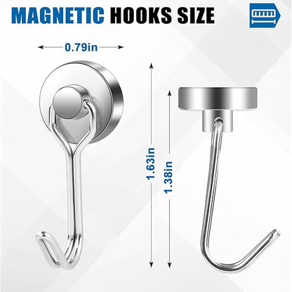 LOVIMAG Hooks, 40lbs+ Magnetic Magnet Hook 2026 Cruise Cabin Ship Essentials Heavy Duty Strong Refrigerator Fridge Hanging for Classroom Beach Vacation Kitchen Grills Home Mug Hanger (6 Pack), Silver
