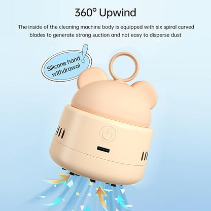 Mini Desktop Vacuum Cleaner Cute Cordless Table Dust Sweeper Cartoon Vacuum USB Rechargeable Battery Operated for Cleaning Dust Crumbs Hairs Scraps (Beige)