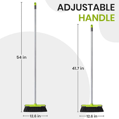 Green Indoor Broom 54" Long Handle House Broom for Floor Cleaning Sweeping Broom for Kitchen, Garage, Lobby, Patio and Garden