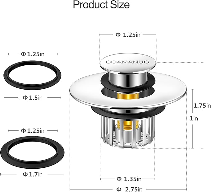 coamanug Bathtub Stopper | Shower Drain Hair Catcher, Pop-up Tub Stopper with Strainer | Bathroom Drain Plug | Drain Protector for 1-1/2 to 1-3/4"" Bath Drain Hole
