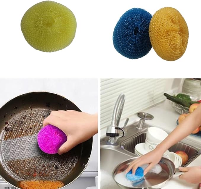 Plastic Dish Scrubbers for Dishes, Nylon Pot Round Scrubber Scouring Pad, Colorful Non Scratch Mesh Scouring Dish Pads Scrubbers for Cookware (24 Pack)