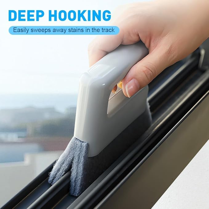 Window Track Cleaner,Multifucation Window Groove Cleaning Brush Tools Set,Sliding Door Track Cleaner Tool,Handheld Cleaning Brush for Window lides Gaps,Shutter Slats,Car Vents (2PC White)