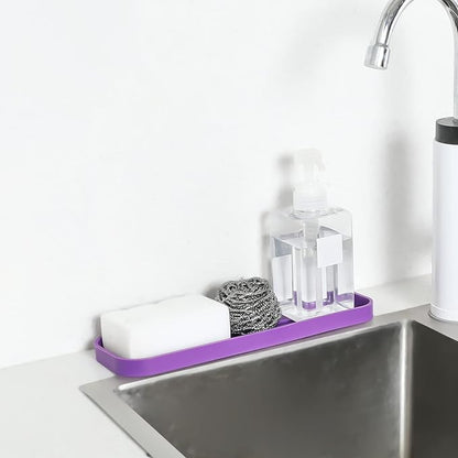 MicoYang Silicone Kitchen Sink Organizer Tray for Multiple Usage,Eco-Friendly Sponges Holder for Kitchen Bathroom Counter or Sink,Dish Soap Dispenser,Scrubber,Bottle,Cup (Purple, 12"×4")