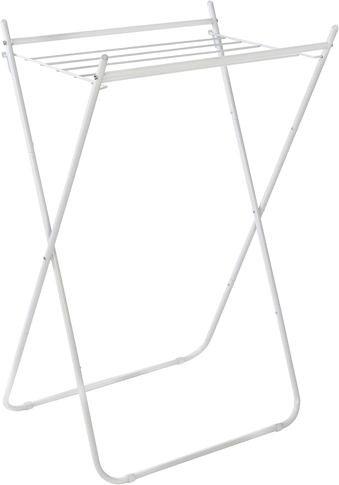 Honey-Can-Do Collapsible Metal Clothes Drying Rack, Foldable Laundry Rack Holds 40 lbs, Hanger-Friendly Design with Non-Skid Feet, Space-Saving Accordion Fold, Indoor Outdoor, White
