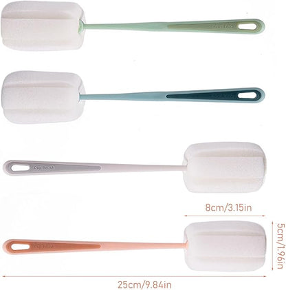 4 Pcs Sponge Bottle Brush, Long Handle Bottle Brush Portable Bottle Cleaning Brush with Handle for Bottles Cups Teapot