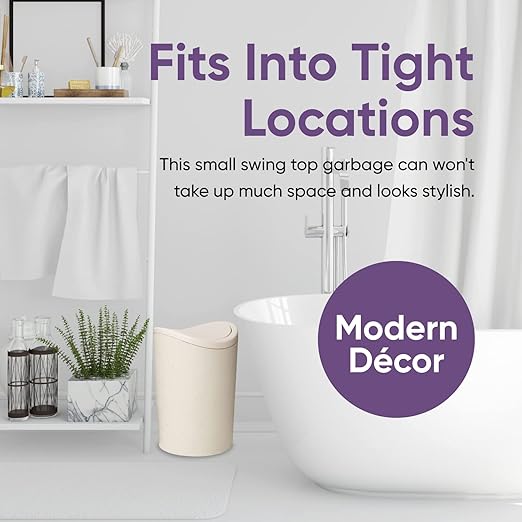 Superio Small Bathroom Trash Can with Lid, Modern White Mini Waste Bin with Swing Lid (1 1/2 Gallon, 6 Liter) Plastic Garbage Can for Kitchen, Bathroom, Bedroom, Office, Under Desk (4, Ecohome)