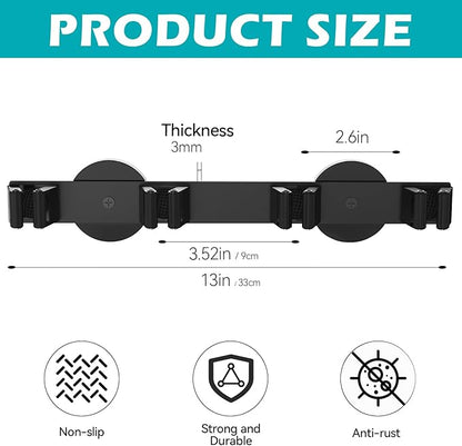 Magnetic Mop Broom Holder, Strong Non Slip Magnetic Broom Mop Hanger, Heavy Duty Magnetic Hooks for Hanging Shovel Rake Tools, Wall Mounted Utility Storage Magnet Rack 4 Rack