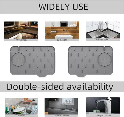2-Pack Bytelive Silicone Sink Mat, Mini Sink Splash Guard and Soap Sponge Holder for Kitchen Countertop Protect with Self Draining Design (8.3" x 5.7", 2-Pack Gray)