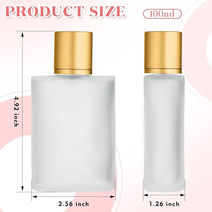 Tessco for you 12 Pcs 50/100ml Frosted Glass Bottle Perfume Atomizer Refillable Spray Empty Perfume Dispenser Fine Mist Atomizer Cosmetic Container for Travel Men Women (3.4 Ounces,Gold)