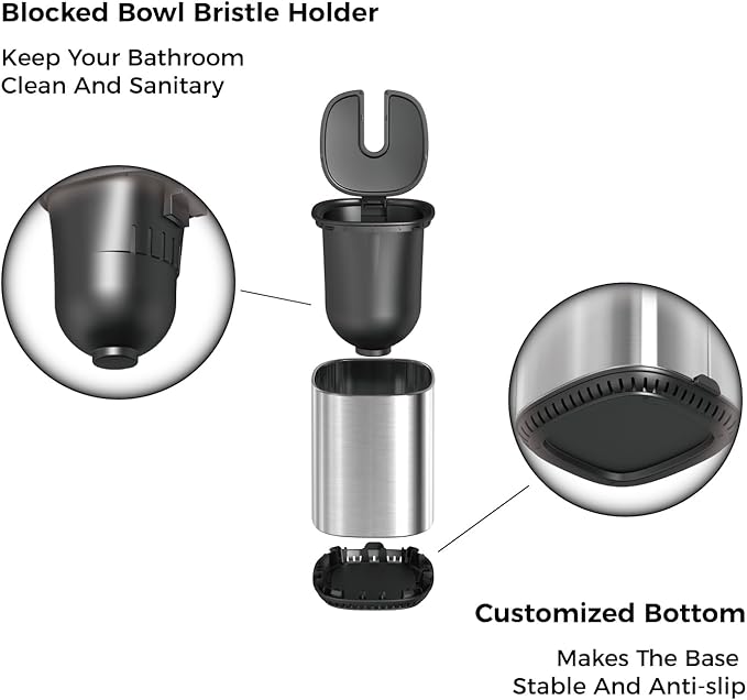 Toilet Brush and Holder Set Toilet Bowl Brush Stainless Steel Automatic Open lid Toilet Bowl Cleaner Brush Set Toilet Scrubber Kit Toilet Cleaning Brush for Bathroom