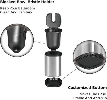 Toilet Brush and Holder Set Toilet Bowl Brush Stainless Steel Automatic Open lid Toilet Bowl Cleaner Brush Set Toilet Scrubber Kit Toilet Cleaning Brush for Bathroom