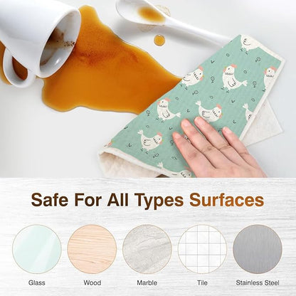 Swedish Dishcloths for Kitchen | 6 Pack Floral Reusable Paper Towels Washable | Swedish Dish Towels | Non-Scratch Cellulose Sponge Cloths | No Odor, Biodegradable Cleaning Cloths, Hen