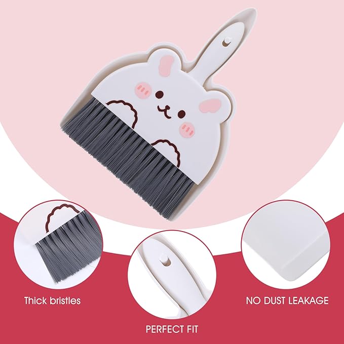 Upgrade Small White Broom and Dustpan Set, Hand Dustpan and Brush Set, Cute White Mini Broom and Dust pan Sets, Little Dust Pan for Home Use Tabletop Debris Cleaning Pet Guinea Pig Cages