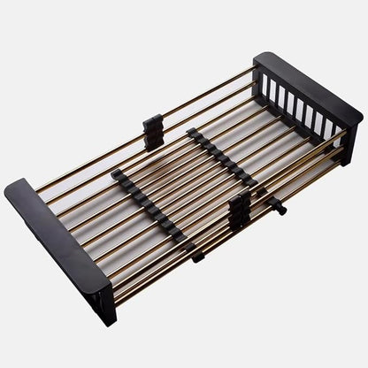 Gold Expandable Dish Drying Rack Over the Sink, Adjustable Stainless Steel Sink Drying Rack for Plates, Bowls & Utensils, Space-Saving Kitchen Counter Drainer(10-18 in)