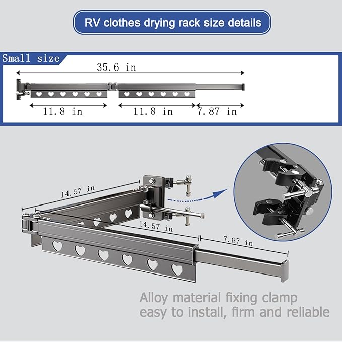 RV Clothes Drying Rack, 35 Inch Telescopic Trapezoid Laundry Hanger, Aviation Aluminum, Foldable & Rustproof, 50 LBS Load Capacity, Portable & Easy to Install for RV, Camper