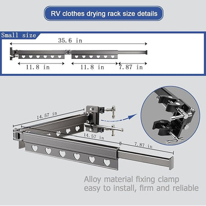 RV Clothes Drying Rack, 35 Inch Telescopic Trapezoid Laundry Hanger, Aviation Aluminum, Foldable & Rustproof, 50 LBS Load Capacity, Portable & Easy to Install for RV, Camper