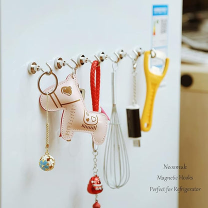 Neosmuk Magnetic Hooks, Heavy Duty 30lb+ Strong Magnet Hook for Cruise Cabins, Cruise Ship Essentials for Hanging, Metal Wall Refrigerator Hangers (Silver White, 10 Pack)