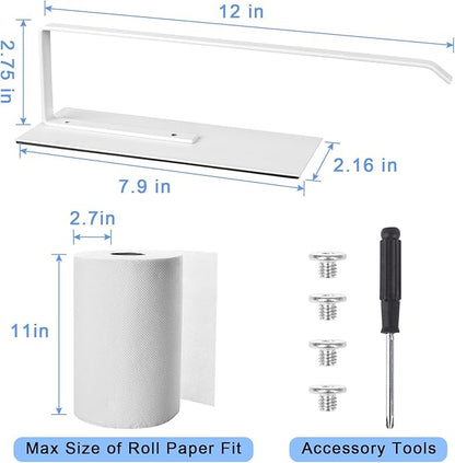 Paper Towel Holder Magnetic, Magnetic Paper Towel Holder for Fridge, Toilet Paper Roll Holder Magnet Towel Rack Wall Mount Shelf Bar for Towels Rolls Bathroom RV Dorm Kitchen Wall Decor, White 2 Pack