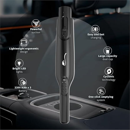 Cordless Handheld Vacuum, Lightweight Portable Hand Vacuum Cleaner with LED Light,Rechargeable Hand Held Vacuum with One-Touch Empty, Powerful Suction for Office, Home,Car,Black