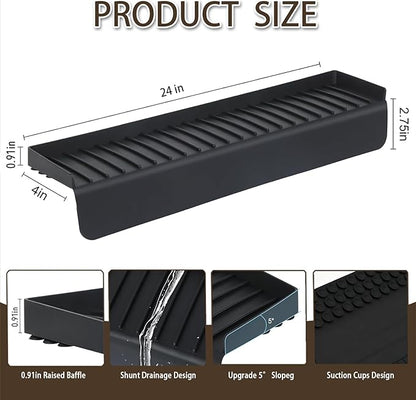 Silicone Sink Edge Protector with Suction Cup 4" x 24",Kitchen Sink Splash Guard for Kitchen, Bathroom Sink, Steel, Granite, Quartz Countertops,Multifuctional Sink Accessories (Black)