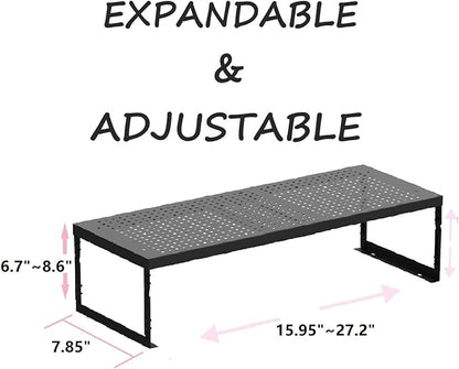 Stackable Expandable Metal Shelf Organizer - Adjustable Wire Storage Rack with Holes for Kitchen, Bathroom, Cabinet, Office - Space Saving, Durable & Sturdy Design（2PACKS/Medium/Black