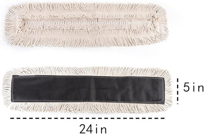Matthew Cleaning 24'' High Strength Disposable Dust Mop Cotton Cut-end Yarn Mop Replacement Heads for Residential & Commercial Fit Standard Dust Mop Frames, Hardwood, Laminate, Concrete Floors 6Pack