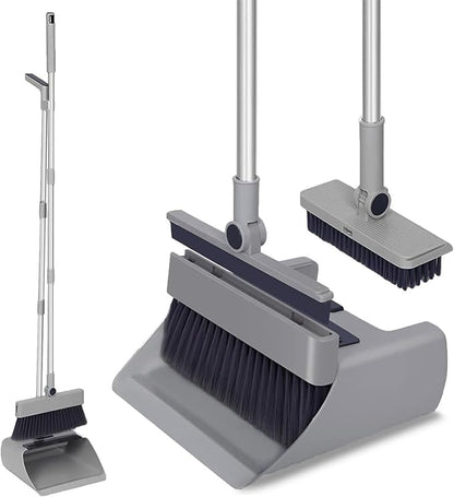 SDSM 4 in 1 Multifunctional Broom and Dustpan Combo Set, Heavy Duty Brooms with 52" Long Handle, with Squeegee and Cleaning Brush, for Clean Home Kitchen Bathroom Office, Sweeping indoor Outdoor Floor