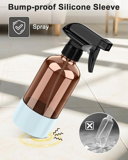Bontip Amber Glass Spray Bottle with Silicone Sleeve Protection, 8 oz Refillable Spray Bottles for Cleaning Solutions, Plants, Aromatherapy, Facial Hydration (1, Blue, 8 oz)