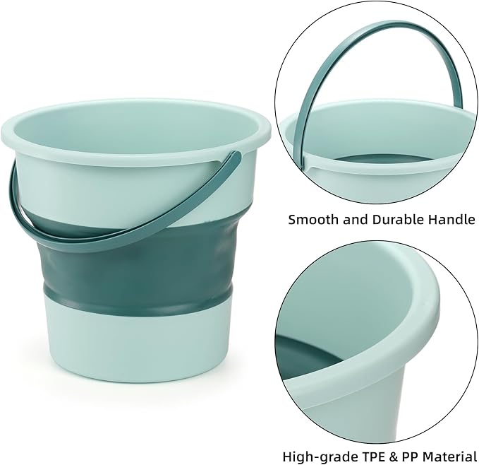 Noamus 3 Pack 2.6 Gallon Collapsible Plastic Bucket, 10L Foldable Round Tub with Handle, Folding Portable Fishing Water Pail, Space Saving Outdoor Waterpot for Garden Camping Car Mop Cleaning Beach