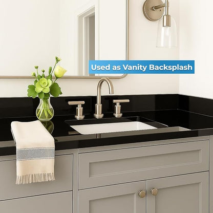 Bathroom Vanity Sink Backsplash/Sidesplash (Super Black Engineered Marble, 4" x 48")