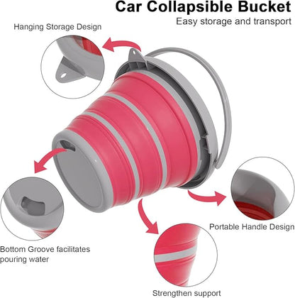 GOLDFOX Collapsible Bucket-10L (2.6 Gallon) Bucket for Cleaning with Handle-Folding Foldable Portable Plastic Water Supplies,Collapsible Bucket for Car Wash Camping Garden-Pink