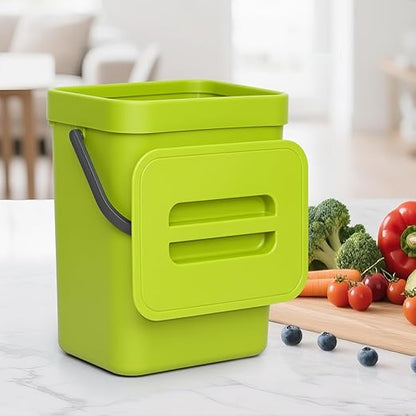 Kitchen Waste Bin with Hooks 5L, Indoor Kitchen Sealed Under Sink for Kitchen, Food Waste Bin for Countertop (DarkGreen)