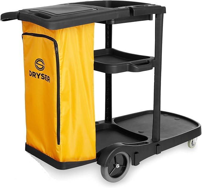 Durable Commercial Janitorial Cleaning Cart Caddy with Wheels Cover - 3 Shelves, Vinyl Bag, Black for Housekeeping Office, Stores, Schools