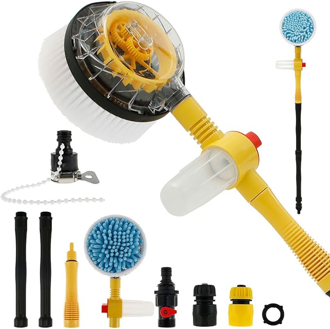Auto Rotating Car Wash Brush Multifunctional Car Foam Cleaning Kit with 360° Spin Head Portable Chenille Car Scrub Brush High Pressure Cleaning Tool Long Handle for Home Car ZHAZHAMO