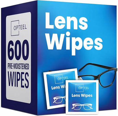 OPTEEL Lens Wipes for Eyeglasses - Pre-moistened Eyeglass Lens Cleaning Wipes - 600 Lens Wipes Individually Wrapped Sracth-Free Streak-Free Eye Glasses Wipes Lens Cleaner for Sunglass & Camera Lens