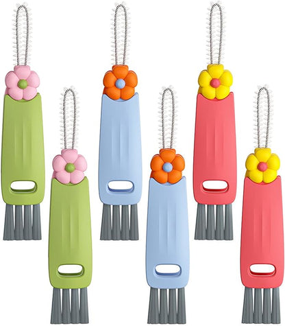 HRXFOZ 3 in 1 Multifunctional Cleaning Brush, Crevice Cleaner for Bottle Gap Tight Spaces, Portable Cup Lid Cleaner (6 PCS)