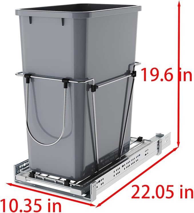 Pulloutor Pull Out Cabinet Organizer, 35 Qt Single Trash Can Pull Out Cabinet Trash Can, Soft Close Under Sink Cabinet Organizer, Insert Mount for Kitchen Cabinet Storage