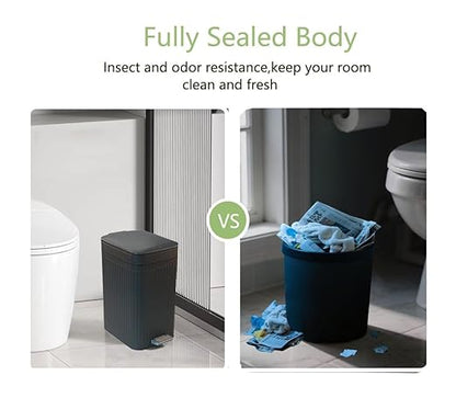 Feisco Small Trash Can with Lid,Small Bathroom Trash Can with Foot Pedal and Press Type Lid,Slim Step-On Trash Bin Wastebasket Garbage Can for Kitchen,Bathroom Office, Bedroom (Gray, 2.6 Gallon)