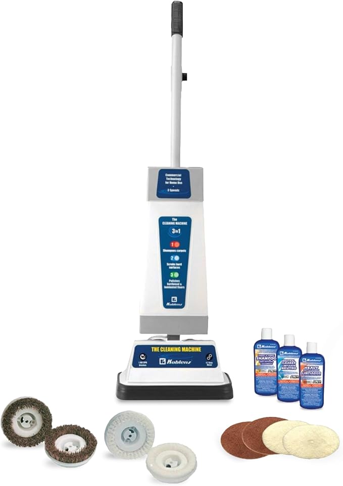 Koblenz P-820 BA Carpet Shampooer and Floor Polisher, Floor Scrubber Machine, 3-Speed, Scrubbing Brushes, Polishing Pads, Buffing Pads, Carpet Cleaner Machine, Includes Cleaners, Blue/Gray