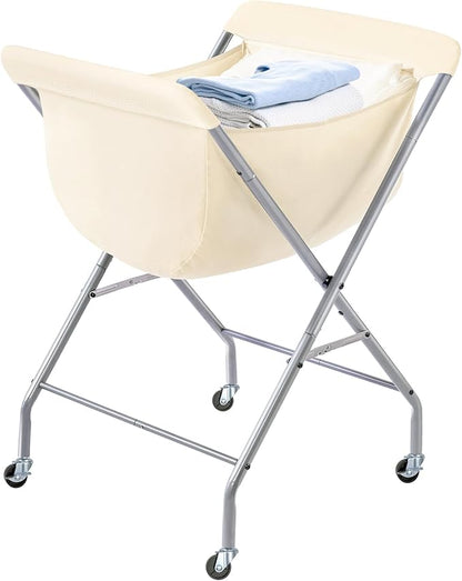 ELYKEN Collapsible Laundry Cart with Wheels, 33”H Rolling Laundry Hamper with Removable Liner Bag, Sturdy Metal Frame Folding Clothes Basket for Small Narrow Space, Bedroom, Dorm, Apartment