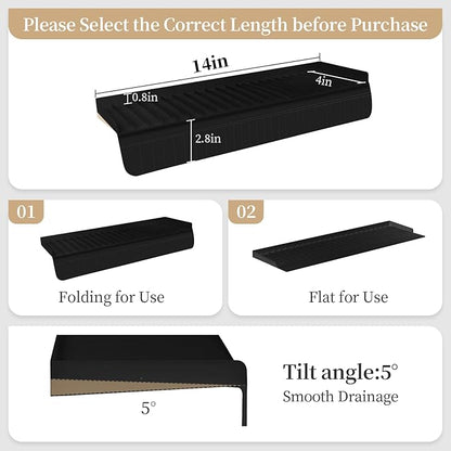 Sink Edge Protector with Suction Cup, 14" x 4", Silicone Sink Splash Guard for Kitchen & Bathroom, Protect Countertop from Scratches, Stains, for Stainless Steel Granite Quartz, Black