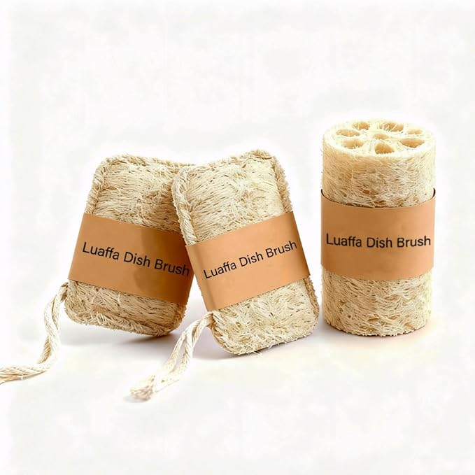 Natural Loofah Sponges 3-Pack, Extra Dense Long-Lasting for Dishes Body, 100% Plant Fiber Exfoliating Scrubber, Eco-Friendly Kitchen Sponge, Biodegradable, Gentle on Skin, Cookware