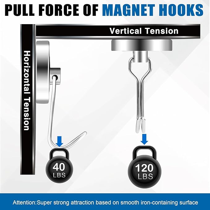 LOVIMAG Hooks, 120lbs+ Magnetic Magnet Hook 2025 Cruise Cabin Ship Essentials Heavy Duty Strong Refrigerator Fridge Hanging for Classroom Beach Vacation Kitchen Grills Home Mug Hanger (8 Pack), Silver