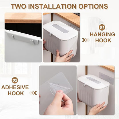 uxcell Kitchen Compost Bin Hanging Small Trash Can, 7L/1.8Gallon Plastic Trash Can with Lid, Suitable for Countertop, Under Sink or Wall Mounted, White