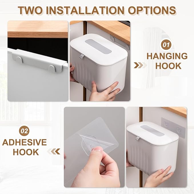 uxcell Kitchen Compost Bin Hanging Small Trash Can, 7L/1.8Gallon Plastic Trash Can with Lid, Suitable for Countertop, Under Sink or Wall Mounted, Pink