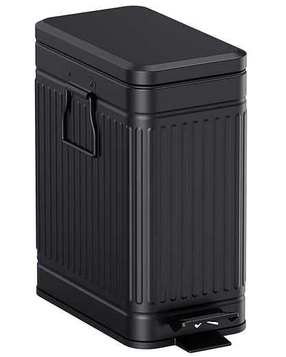 Small Trash Can with Lid Soft Close-6L/1.6 Gal Stainless Steel Outdoor Dog Poop Garbage Can-Metal Waste Bins with Pedal for Bathroom Bedroom Office-Black