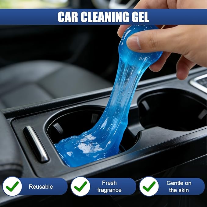 Craedli 2PCS Car Cleaning Gel, Universal Dust Cleaning Putty Gel Car Interior Cleaner Slime, Reusable Jelly Cleaner Auto Detailing Tool for Air Vents, Cup Holders & Keyboards, Clean Supplies (Blue)