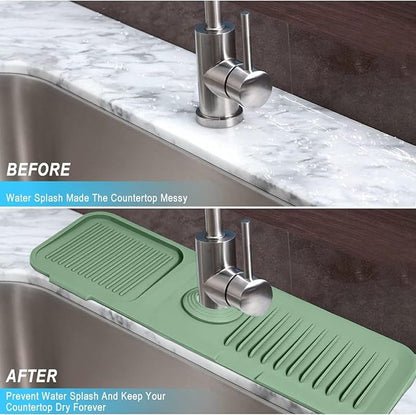 Sink Splash Guard, Silicone Sink Faucet Mat Sink Accessories Faucet Absorbent Mat for Kitchen, Bathroom, Sink Sponge Holder (Green)